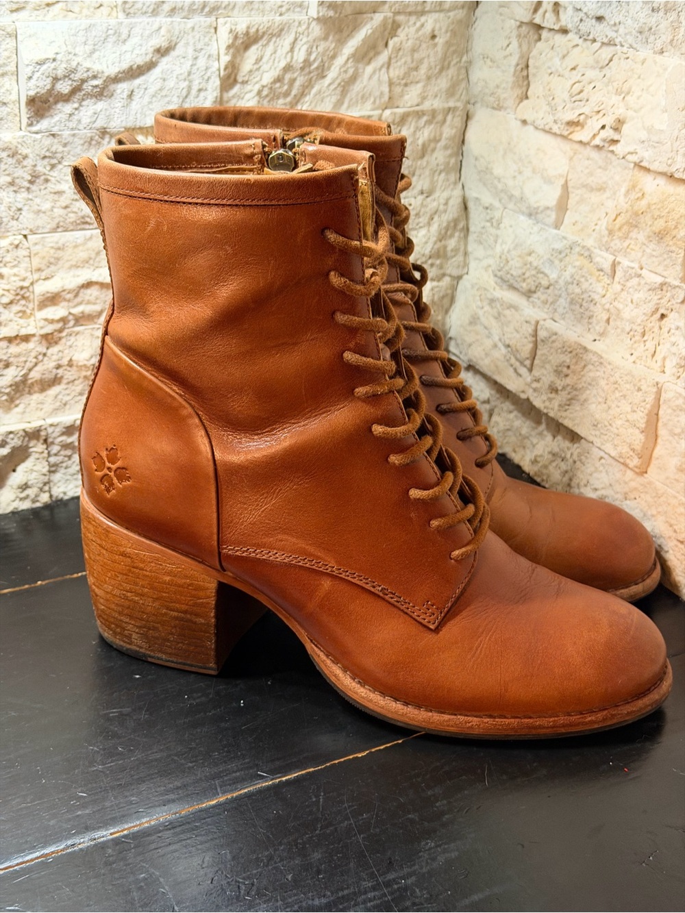Patricia Nash Sicily Leather Combat Boots Leather Brown Lace Up Shoes Women 10